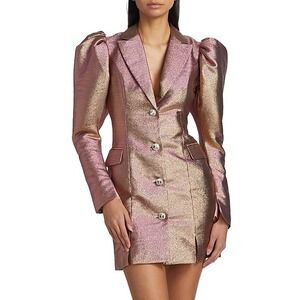 NEW Rotate Birger Christensen Fonda Metallic Puff-Sleeve Blazer Minidress 38/8